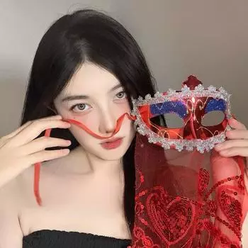 Маскарадная маска Позолоченная Ночь Ежегодная вечеринка Вечеринка Бал-маскарад Маска Ручная полулицевая маска с перьями Наряд Red (TS1340-1)