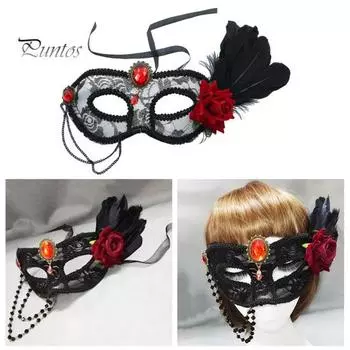 Маскарадная подушка для лица, кружевная накладка на глаза с розами, загадочный кружевной головной убор для Хэллоуина, костюм для вечеринки, косплей 9