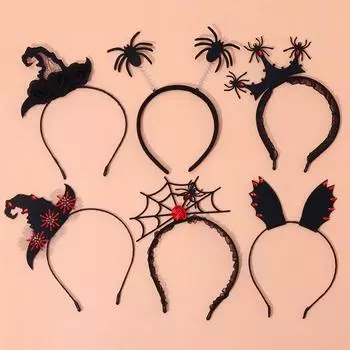 Маскарадный обруч с рогом дьявола, обруч для волос с паучьей вуалью, маска для волос, повязка на голову для Хэллоуина, кружевная вуаль, топпер 17