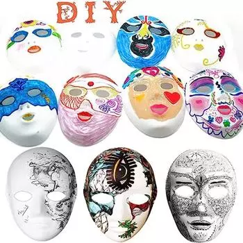 Маски для лица из бумаги, пустые, белые, для Хэллоуина, косплея, кошки, сделай сам, для рисования, пара, половина животных, вечеринка в стиле маше Female