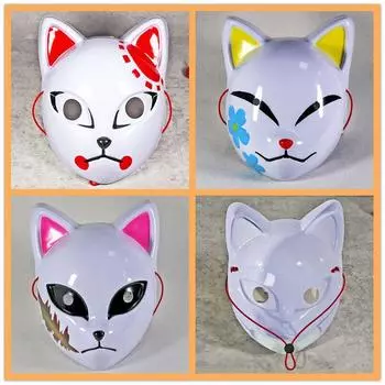 Маски убийцы демонов Танджиро, кролик, шрам для вечеринки, COS, лиса, анфас, головной убор, маска Наруто