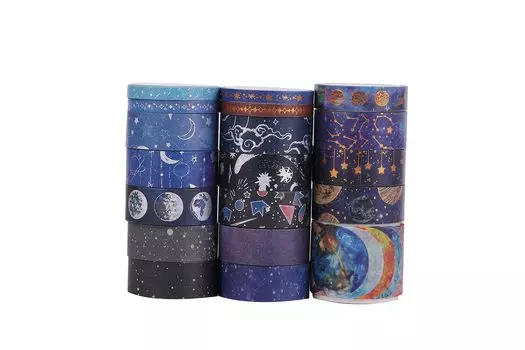 Маскировочная лента 19 рулонов x Ночь Милые Макс.и Лента, Набор, Вселенная, 2,5 м 5 мм, 10 мм, 15 мм, 29 мм, В коробке, Земля, Звезды, Луна, Созвездия, Небо, (Вселенная)