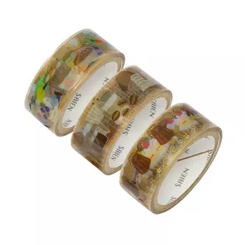 Маскирующая лента Kamiiso Sansho SAIEN Clear Tape Series 3 Patterns Выпечка x 1 Ширина 15 мм x 3 м 3 Объем Набор (Кухня, Кофе, каждый) HR-2001