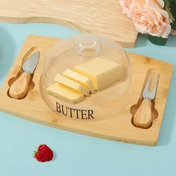 Масленка с крышкой и ножом. Прозрачная стеклянная масленка. Герметичная емкость для масла. Удобная ручка. Легко мыть.