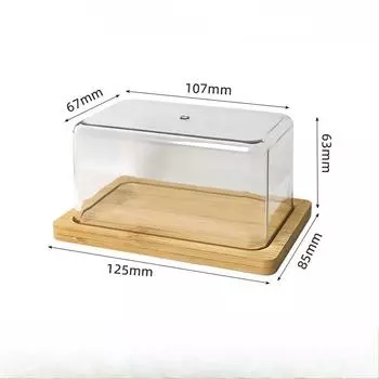 Масленка с прозрачной крышкой, прямоугольная бамбуковая коробка для хранения и сохранения масла, бамбуковая коробка для десертов, тортов и сыра Small