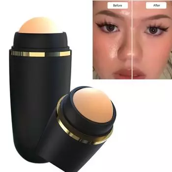 Маслопоглощающий валик для лица, натуральный вулканический камень, массажная палочка для тела, макияж, инструмент для ухода за кожей лица, очищающий масляный валик для пор на лице чёрный