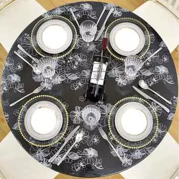 Маслостойкая пластиковая скатерть на флисовой подкладке, эластичная трансграничная ПВХ, утолщенная прозрачная лента с принтом, деревянная круглая скатерть, водонепроницаемая 95-112cm