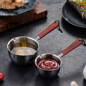 Масловарка из нержавеющей стали с деревянной ручкой 120 мл/200 мл, мини-суп, молоковарка, устойчивая к ожогам, кухонный инструмент, поварские принадлежности 120ml серебряный
