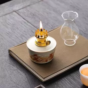 Масляная лампа в китайском стиле для кабинета, спальни, поделки, винтажные узоры, нарисованные вручную, изысканные керамические лампы на гхи, уникальные украшения