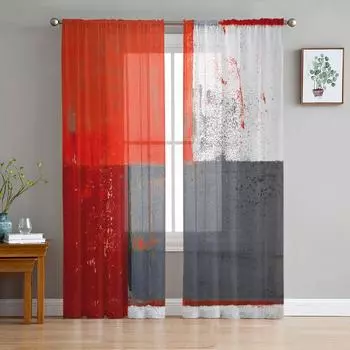 Масляная живопись Стиль Абстрактные Геометрические Красные Прозрачные Шторы для Украшения Гостиной Оконные Шторы Кухонные Тюль Вуаль Шторы W135 x H115cm x1