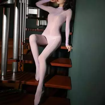 Масляное блестящее боди для всего тела, женские эротические чулки для тела, 8D, ультратонкие прозрачные глянцевые колготки, комбинезоны с длинными рукавами OPen Sheath