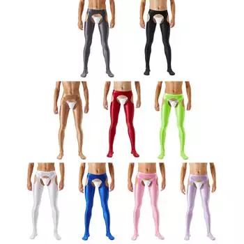 Масляные блестящие колготки без вырезов, сексуальные брюки с открытой промежностью, колготки с мокрым эффектом, шелковистые чулки, тонкие леггинсы с высокой талией M чёрный