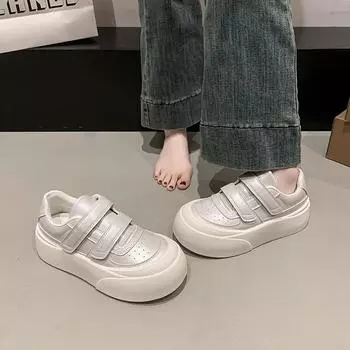 Masoism spring 2025 new thick-soled versatile casual shoes Velcro heightening single shoes student white shoes 35 серебряный