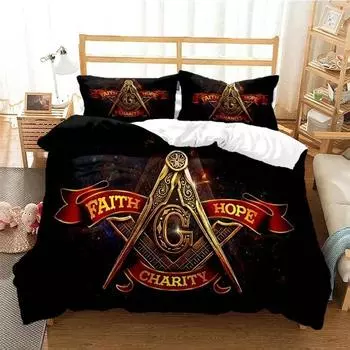 Masonic Freemason Illuminati Bedding Set Boys Girls Twin Queen Size Duvet Cover Pillowcase Bed Boys Adult EU single(135x200cm)
