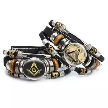 Масонский браслет-пирамида с глазом-иллюминатом, эффектный тканый кожаный браслет в стиле панк, подарок, мужские браслеты, ювелирные изделия China