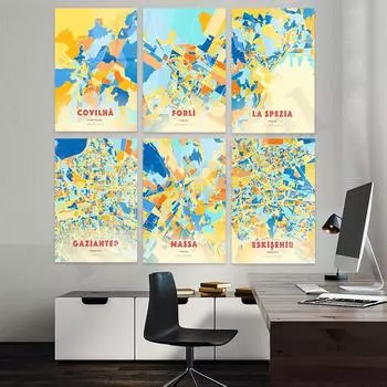 Масса Скишехир Асти Газиантеп Ла Специя Дерри Геллар Казерта Фоле Корвилл Плакат с цветной картой города 21cm30cm NoFrame