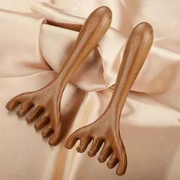 Массаж головы и меридианов. Расческа для головы, лица, кожи головы. Скребковый массажер Гуаша. Сандаловое дерево. Широкий зуб для лица. Скребковый массаж тела Гуаша. N1