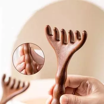 Массаж головы и меридианов. Расческа для головы, лица, кожи головы. Скребковый массажер Гуаша. Сандаловое дерево. Широкий зуб для лица. Скребковый массаж тела Гуаша.