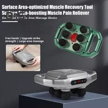 Массажер для глубоких тканей с ручкой, дизайн с 6 головками, эргономичная терапия мышечной ткани, перезаряжаемое устройство для массажа тела серебряный серый
