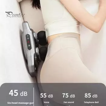 Массажер для глубоких тканей с ручкой, дизайн с 6 головками, эргономичная терапия мышечной ткани, перезаряжаемое устройство для массажа тела серебряный серый