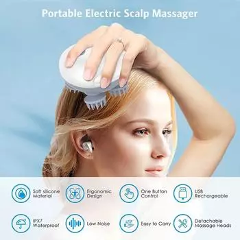 Массажер для головы для глубокого массажа и очистки. Ручной водонепроницаемый массажный инструмент для стимулирования роста волос. Подходит для массажа домашних животных. белый