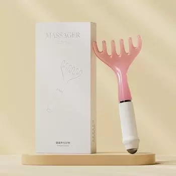 Массажер для головы из смолы Гуаша для массажа тела, шеи и ног, шестизубчатая расческа для головы и меридиана, упакованная в коробку, инструмент для ухода за волосами с широкими зубьями розовый