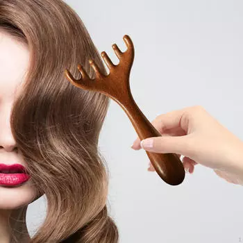 Массажер для головы, массаж кожи головы и тела, ручной, удобный, деревянный, скребок Гуаша 17x4cm