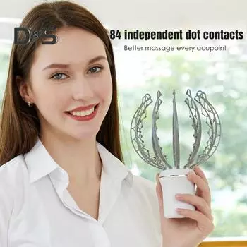 Массажер для головы Octopus с 3 режимами вибрации, эргономичный дизайн, USB-перезаряжаемый портативный массажер, массажер для кожи головы серый