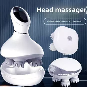 Массажер для головы Терапия головы и компрессионные акупунктурные точки Электрическая меридианная щетка Водонепроницаемый разминающий ручной массажер для кожи головы English manual
