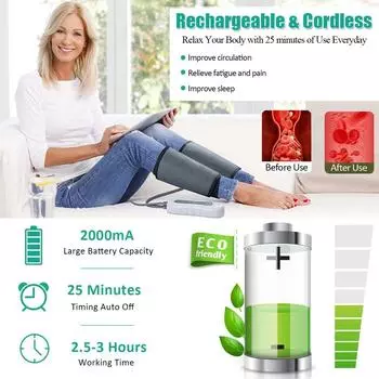 Массажер для икр с подогревом Электрический Облегчение Мышечной Боли Расслабление Воздушная Компрессия Массажер для Ног Пара Беспроводной с Умным Управлением 5 Вт