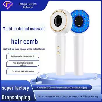 Массажер для кожи головы с красным светом и расческа для роста волос с аппликатором эссенции против выпадения волос белый