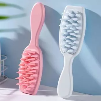 Массажер для кожи головы, щетка для шампуня, отшелушивающее средство для кожи головы от перхоти, силиконовый скруббер для волос для женщин и мужчин, нескользящая расческа для душа с длинной ручкой розовый