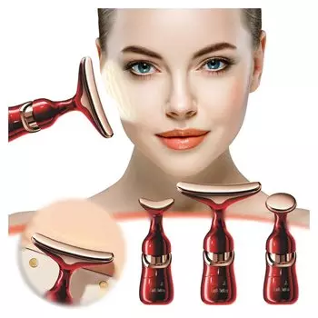 Массажер для лица 3 в 1. Устройства для красоты лица и глаз. Ультразвуковая вибрация. Антивозрастное удаление морщин. Лифтинг лица. Укрепляющий уход за кожей. Инструменты для красоты. красный