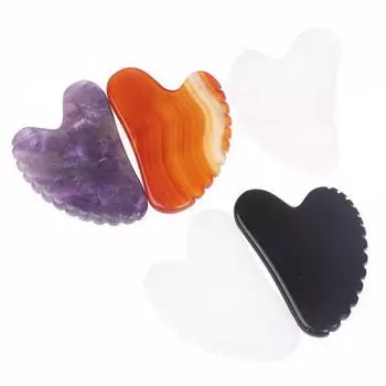 Массажер для лица Гуаша Скребок Натуральный Нефритовый Камень Массажер для ухода за кожей Для Тела Лица Шеи Спины Красота Здоровье Глаз Спа фиолетовый