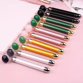 Массажер для лица Jade Roller, электрический, розовый кварц, вибрирующий, Beauty Bar, массаж лица, похудение, лифтинг, омолаживающий, средство для ухода за кожей