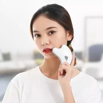 Массажер для лица против морщин, подтяжка кожи, микротоковая гуаша-массажер, электрический V-образный лифтинговый аппарат для лица, уход за лицом белый