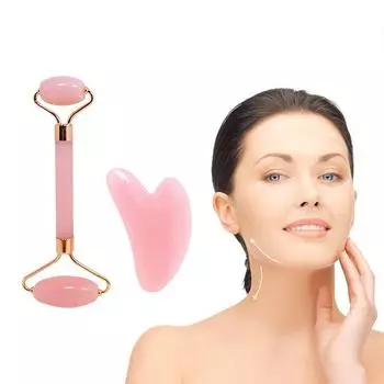 Массажер для лица с двумя роликами Beauty Stick в форме сердца, скребковые таблетки, розовые, для массажа всего тела, розовые IW и набор