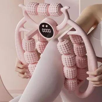 Массажер для ног роликовый 19-колесный массаж мышц ручной эргономичный инструмент для икр для йоги в спортзале розовый