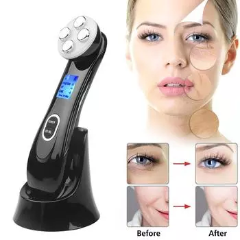 Массажер для подтяжки лица 5 в 1 RF радиочастотная светодиодная светотерапия звуковая вибрация удаление морщин фотонная кожа подтяжка лица уход красота