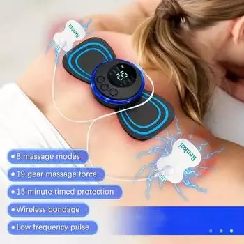 Массажер для шеи EMS с ЖК-дисплеем - низкочастотная импульсная мышечная стимуляция для расслабления мышц, многоточечное применение синий