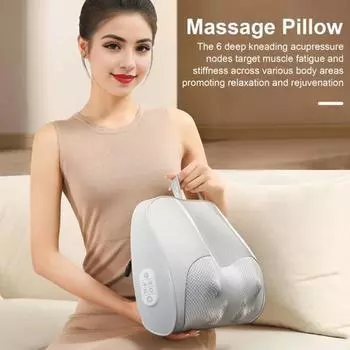Массажер для шеи и спины с подогревом, 6 узлов, глубокая разминающая массажная подушка, 2 зоны нагрева, 3 интенсивности, пульт дистанционного управления, шейный массажер для мужчин серый