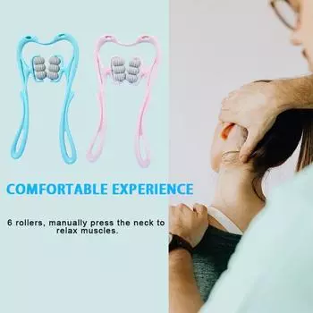 Массажер для шеи, зажим для массажа шеи, шесть колес, разминающий массажер для шеи, ручной многофункциональный, для домашнего использования розовый