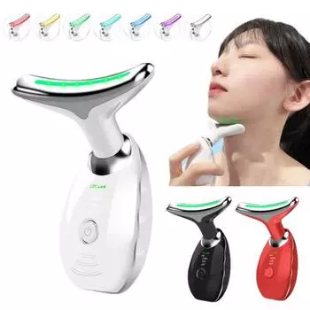 Массажер для укрепления шеи, 3/7-цветный светодиодный прибор против старения для уменьшения морщин, электрический подтягивающий ролик для шеи для домашнего ухода за кожей 3 чёрный