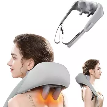 Массажер Массажер для плеч и шеи с подогревом, массажер шиацу, 2 типа массажа, 6 силиконовых массажных головок, электрические массажеры для глубокого разминания тканей