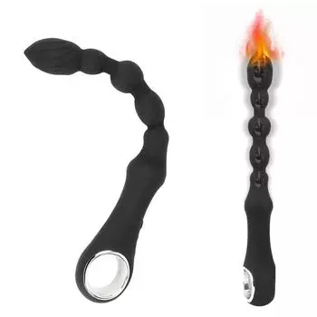 Массажер простаты Анальная пробка Анальные длинные шарики Нагревательный анальный вибратор Анальная пробка для начинающих Анальные секс-игрушки для мужчин и женщин Силиконовые многофункциональные Black