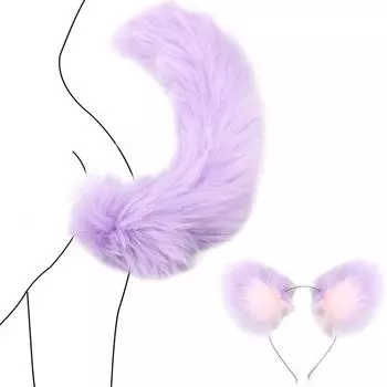 Массажер простаты Игры для взрослых Секс-игрушки для женщин Мужчин Пары Гладкое прикосновение Анальная пробка с кошачьими ушками Повязки на голову Лисий хвост Металлическая анальная пробка Purple