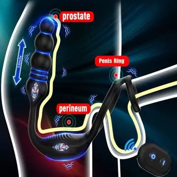 Массажер простаты Вибрирующее кольцо для пениса Анальная пробка Вибрирующая анальная пробка с пультом дистанционного управления 10 вибрационных схем введения Мужские анальные секс-игрушки