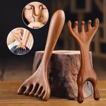 Массажная деревянная расческа Многофункциональная меридианная массажная расческа Расслабляющий массажер для кожи головы Уменьшает выпадение волос Массаж тела Гуаша Натуральный Single head-1pcs