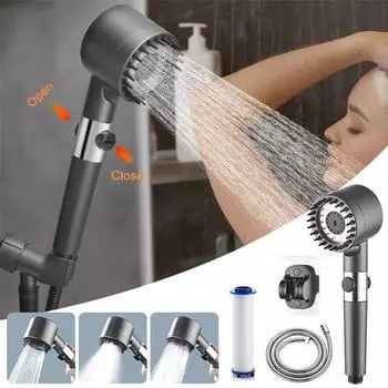 Массажная насадка для душа высокого давления с фильтром, 3 режима, регулируемая насадка для душа, держатель для шланга, аксессуары для ванной комнаты
