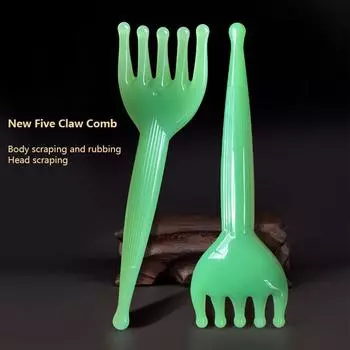 Массажная расческа для головы Гуаша Палочка Расческа с пятью зубцами Инструмент Массаж головы и тела Давление Драгирование Меридиан Снятие стресса Натуральная смола кофейный